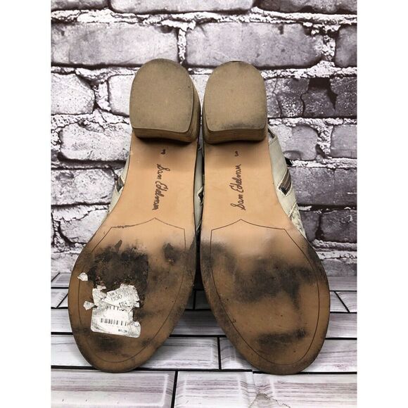 Sam Edelman Cooper Beige Leather Woven Block Heel Booties Women’s Sz 8M US/38EU - Picture 13 of 16